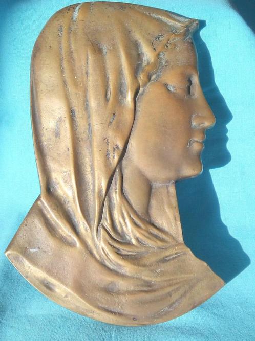 BEGIN 20 ste EEUW KOPEREN PLAQUETTE VROUW PROFIEL, Antiek en Kunst, Curiosa en Brocante, Ophalen of Verzenden