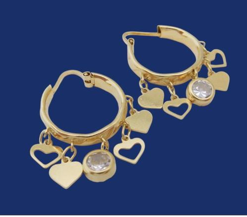 18 karaat Gouden Oorbellen Wokkels met Bedeltjes en Hartjes, Sieraden, Tassen en Uiterlijk, Oorbellen, Nieuw, Goud, Goud, Ophalen of Verzenden