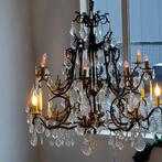 Kroonluchter groot en zwaar met kristallen pegels, Ophalen, Gebruikt, Glas, Klassiek
