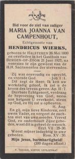 Maria van Campenhout 1899 Halsteren + 1927 Bergen op Zoom, Verzamelen, Bidprentjes en Rouwkaarten, Verzenden