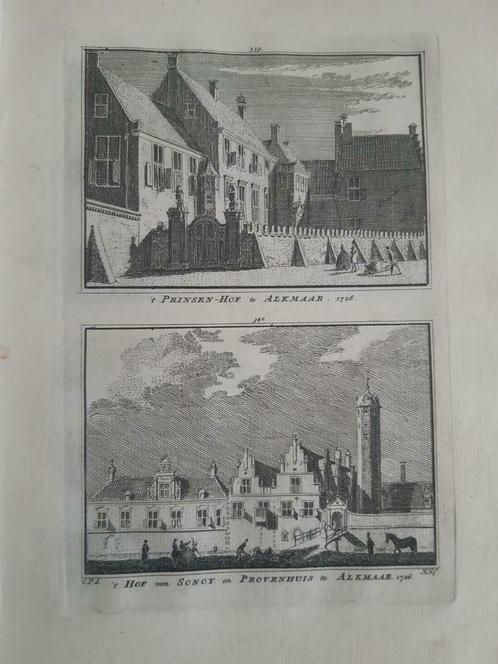 339-340*/  Prinsenhof + hof van Sonoy + Provenhuis Alkmaar, Antiek en Kunst, Kunst | Etsen en Gravures, Ophalen of Verzenden