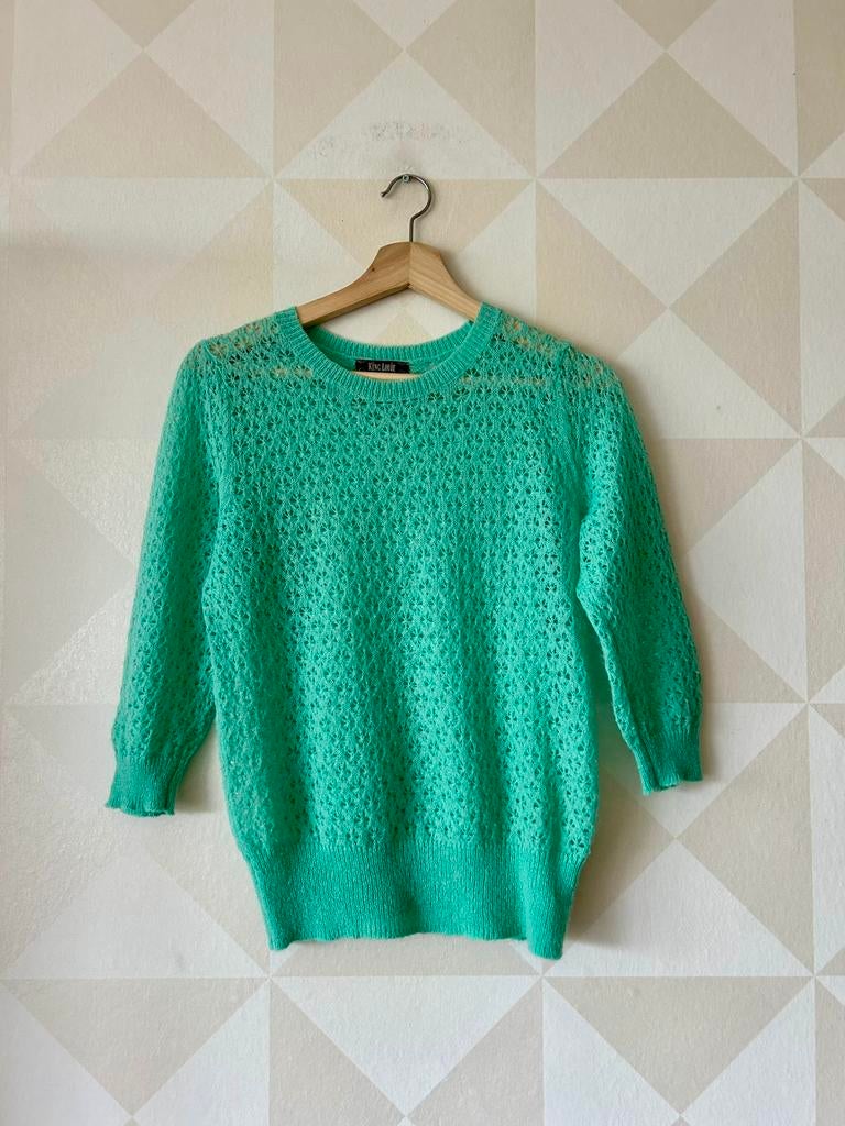 King Louie trui mintgroen ajour bloem L/40 zgan, Ophalen of Verzenden, Zo goed als nieuw, Maat 42/44 (L), Groen