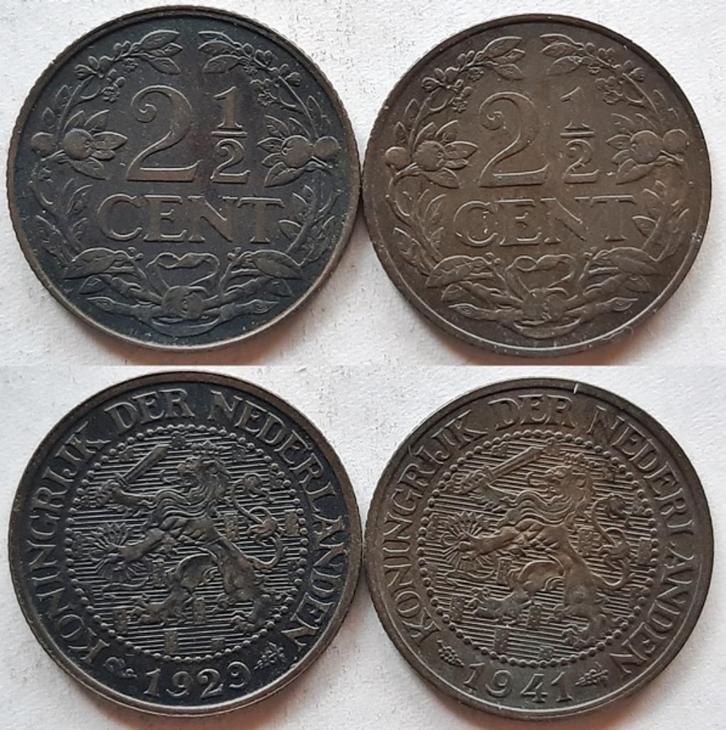 2 ½ cent 1929 & 1941, Postzegels en Munten, Munten | Nederland, Overige waardes, Koningin Wilhelmina, Verzenden