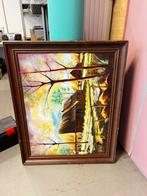 Houten lijst met handgemaakt schilderij, Antiek en Kunst, Ophalen, Rechthoekig, 100 tot 150 cm, 100 tot 150 cm