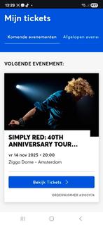 2 Tickets concert Simply Red 14 november 2025, Twee personen, November