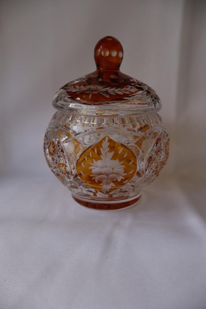 Vintage Boheems glas bonbonniere 1930-1940, Antiek en Kunst, Antiek | Glas en Kristal, Ophalen of Verzenden