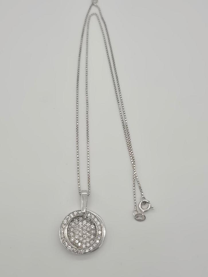 Zilveren Ketting 925 50cm, Sieraden, Tassen en Uiterlijk, Kettingen, Zo goed als nieuw, Zilver, Zilver, Met hanger, Met strass