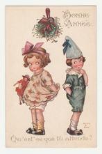 Kerst en Nieuwjaar. Kinderen onder mistletoe.  Illustrateurs, Verzamelen, Ansichtkaarten | Themakaarten, Verzenden, Voor 1920
