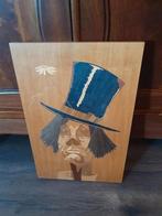Houten paneel ingelegd hout clown, 1960, Italië., Huis en Inrichting, Woonaccessoires | Schilderijen, Tekeningen en Foto's, Ophalen of Verzenden