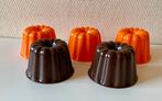 5 retro jaren ‘70 puddingvormpjes, bruin en oranje, Ophalen of Verzenden, Gebruikt