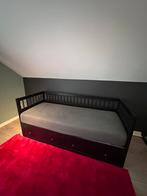 IKEA Hemnes uitschuifbed Bruin/Zwart 90x200, Ophalen, 90 cm, Eenpersoons, Zwart
