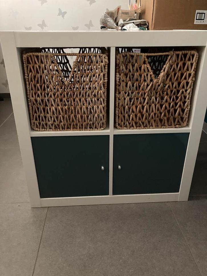 Ikea kallax 4 vakken open kast vakkenkast wit rieten rotan, Huis en Inrichting, Kasten | Dressoirs, Zo goed als nieuw, 50 tot 100 cm