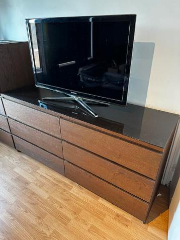 IKEA MALM ladekast 160cm bruin met glasplaat - afbeelding 1