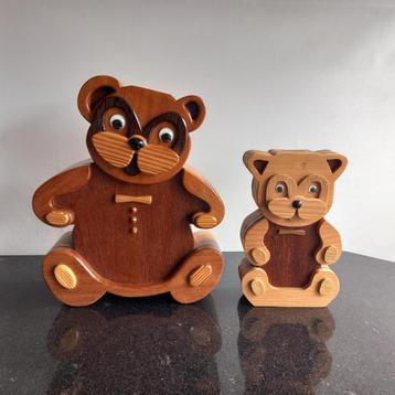 2 leuke houten beren voor decoratie of spaarpot beschikbaar voor biedingen