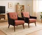 Set van 2 retro vintage fauteuils, deels nieuwe stoffering, Ophalen, Gebruikt, Vintage, 75 tot 100 cm