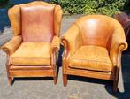 Stoere schapenleren set 2x fauteuil + BEZORGING GRATIS, Gebruikt, Chesterfield, Ophalen of Verzenden, 75 tot 100 cm