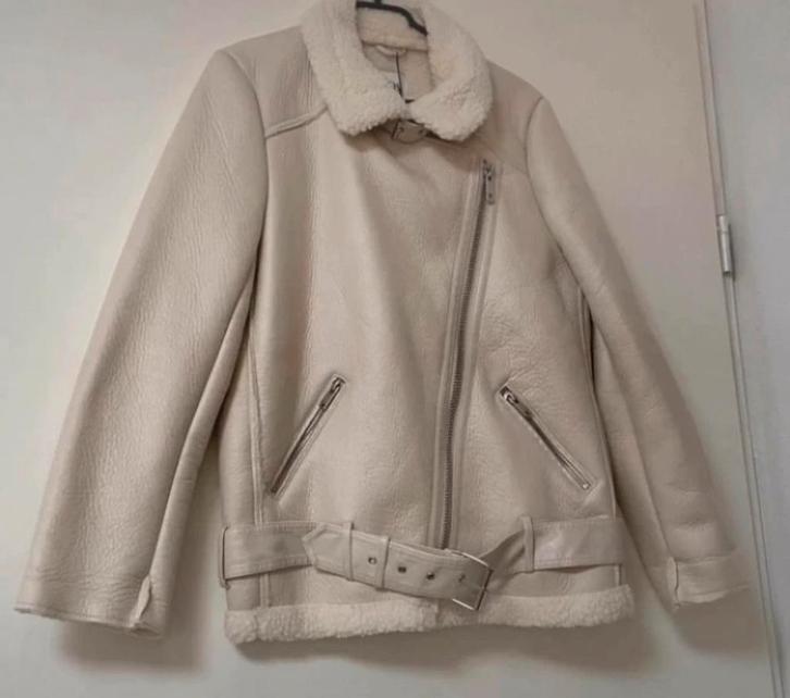 Witte  Bikerjas met Bontkraag maat M (nieuw), Kleding | Dames, Jassen | Zomer, Nieuw, Ophalen of Verzenden