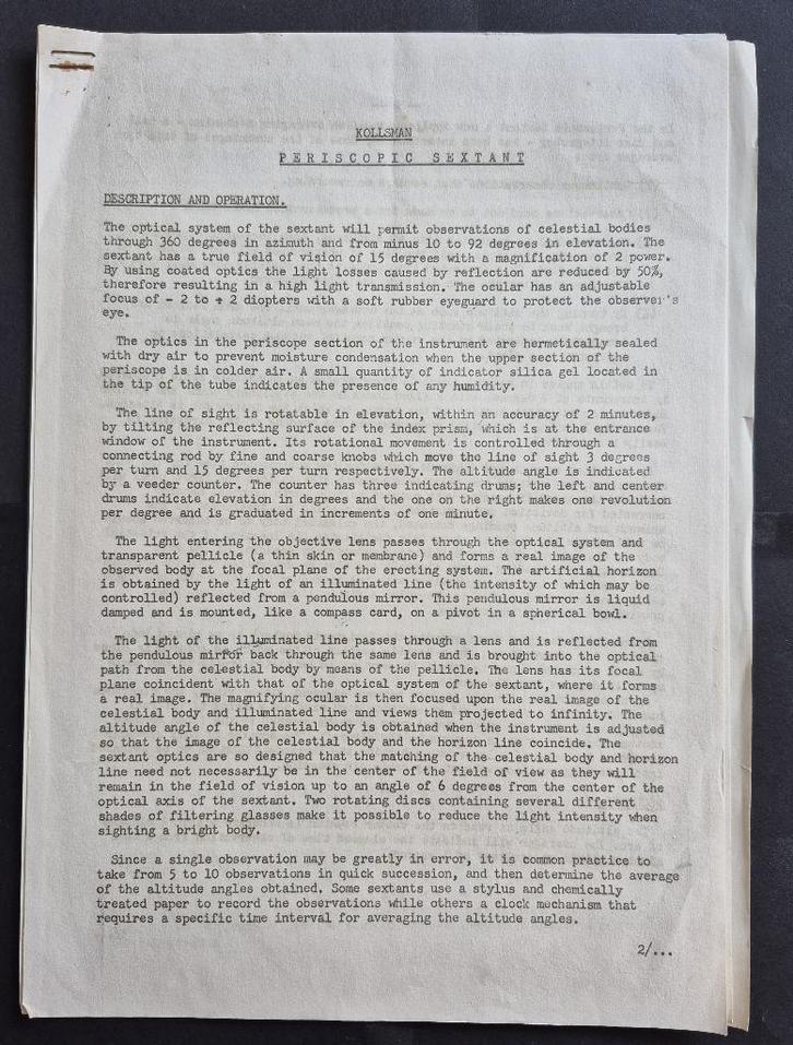 Gebruiksaanwijzing van een Kollsman Periscopic Sextant (N214, Verzamelen, Luchtvaart en Vliegtuigspotten, Gebruikt, Boek of Tijdschrift