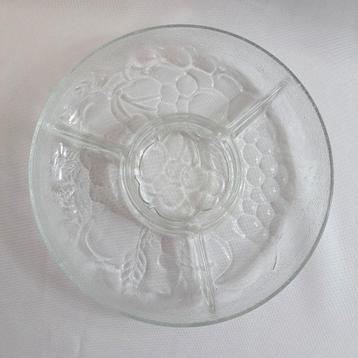 Helder glazen serveerschaal met fruitmotief, 26 cm, vintage beschikbaar voor biedingen