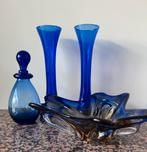 Kobalt blauw glazen schaal murano, vazen en karafje, Ophalen of Verzenden
