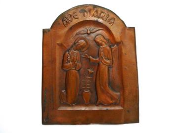 Plaquette Maria met lelie en Engel Gabriël Avé Maria gebed  beschikbaar voor biedingen