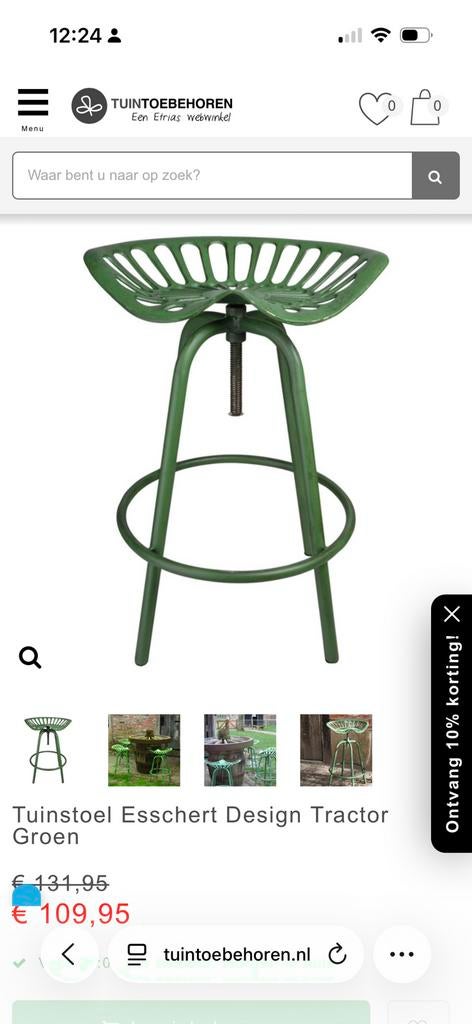 Tractor kruk Esschert Design Groen, 1 kruk, Ophalen of Verzenden, Zo goed als nieuw, 60 tot 90 cm