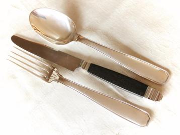 TOP Frans ART DECO bestek verzilverd + ebbenhout 12 personen beschikbaar voor biedingen