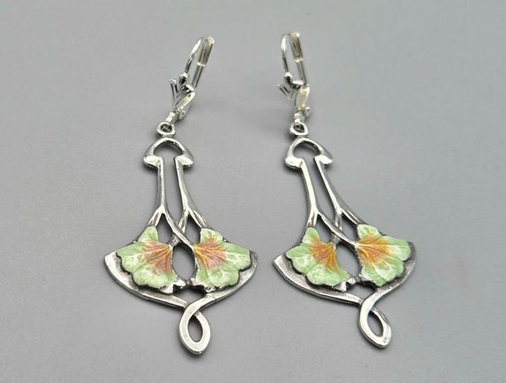 Zilveren Art Deco /Art Nouveau oorbellen  Emaille. 2025/523, Sieraden, Tassen en Uiterlijk, Antieke sieraden, Oorbellen, Zilver