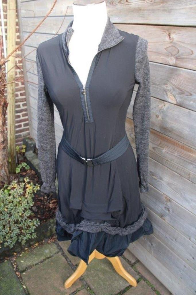 Jurk zwart/ bruin Indies mt 2 (S) travelstof Vaste prijs, Kleding | Dames, Jurken, Zo goed als nieuw, Maat 36 (S), Zwart, Onder de knie