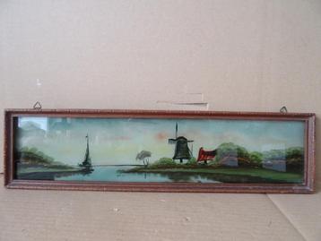 Curiosa schilderij geschilderd achter glas 34x10 Tramp art beschikbaar voor biedingen