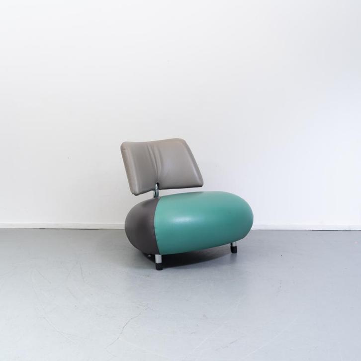 2x Leolux Pallone Fauteuil Groen/Antraciet/Beige - Chroom, Huis en Inrichting, Fauteuils, Zo goed als nieuw, Leer, Metaal, 75 tot 100 cm