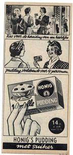 3 Advertenties HONIG'S PUDDING-MAIZENA-KIPPENSOEP 1950, Verzamelen, Verzenden, Zo goed als nieuw, Overige typen