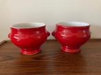 Emile Henry soepkommen rood leeuwekoppen zgan, Verzenden, Zo goed als nieuw