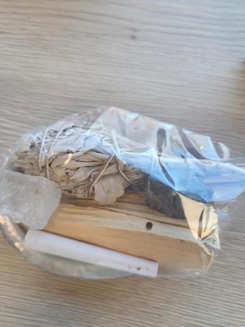 Abalone schelp set palo santo, bergkristal toermalijn  salie beschikbaar voor biedingen