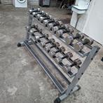 Chroom dumbells met rubber handgrepen + Dumbellrek, Sport en Fitness, Ophalen, Zo goed als nieuw, Dumbbell