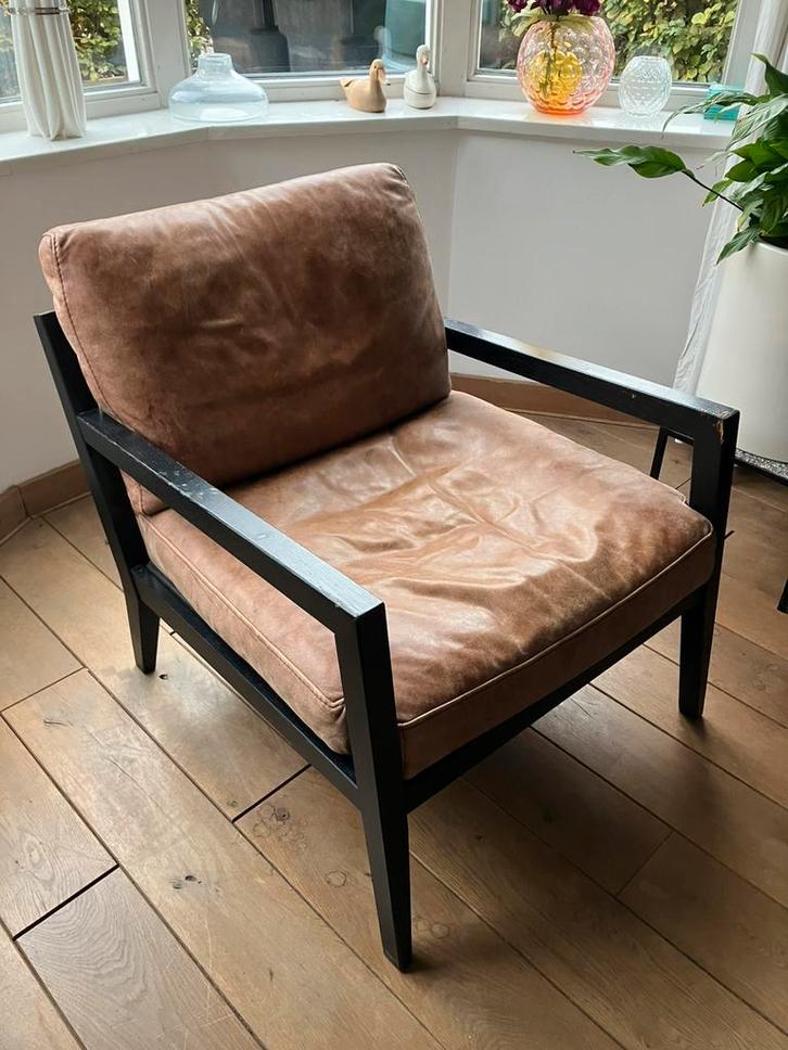 Vintage Deens design fauteuil (Karetta), Huis en Inrichting, Fauteuils, Hout, Leer, Ophalen