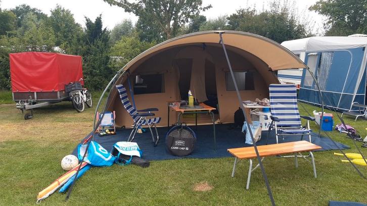 6 Persoons Tent, zware kwaliteit katoen, De Wit, Caravans en Kamperen, Tenten, tot en met 6, Gebruikt, Ophalen