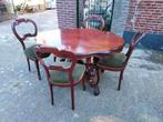 Biedermeier mahonie eethoek, spinnekoptafel + 4 oorstoelen., Antiek en Kunst, Antiek | Meubels | Tafels, Ophalen