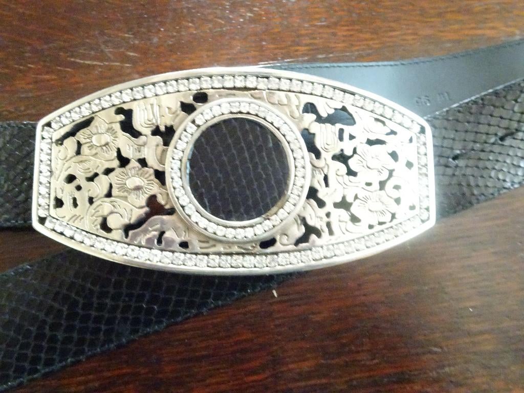 MARCCAIN zwarte reptielen riem met grote gesp en steentjes, 3 tot 5 cm, Ophalen of Verzenden, Marccain, Echt leder