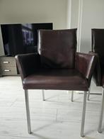 Lederen eetkamerstoelen, Huis en Inrichting, Ophalen, Bruin, Zo goed als nieuw, Metaal
