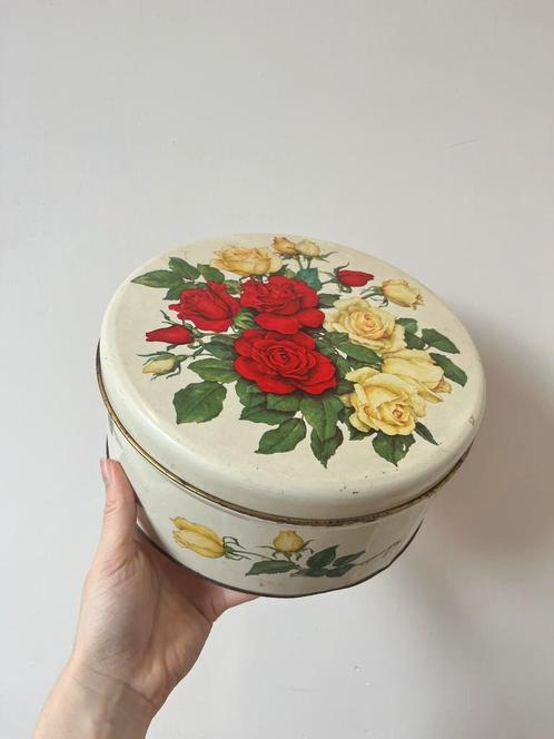 Groot vintage rozenblik, 23x10cm. Bloem boho bohemian retro, Verzamelen, Blikken, Gebruikt, Overige, Overige merken, Verzenden