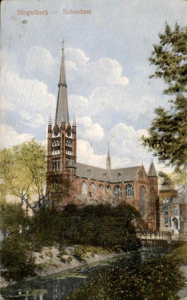 Schiedam - Singelkerk, Verzamelen, Ansichtkaarten | Nederland, Gelopen, Utrecht, Voor 1920, Ophalen of Verzenden