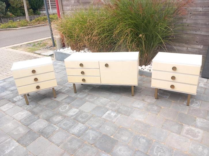 Vintage dressoir + 2 Nachtkastjes (Jaren '60), Huis en Inrichting, Kasten | Dressoirs, Gebruikt, 25 tot 50 cm, Ophalen
