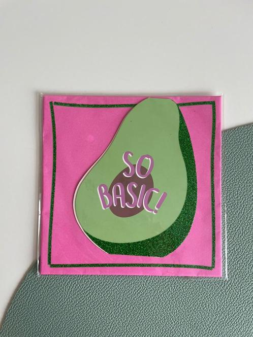 Avocado 'so basic' glitter wenskaart, Diversen, Wenskaarten, Nieuw, Ophalen of Verzenden