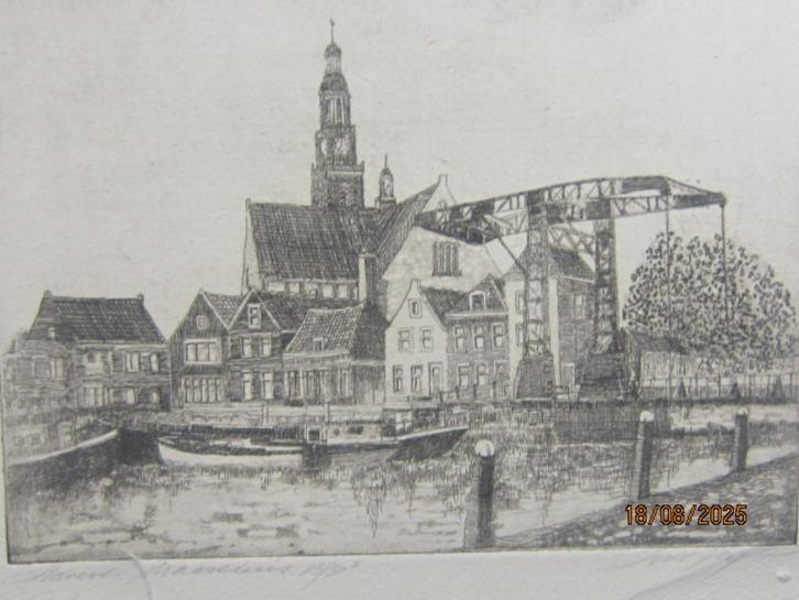 Los etsje Haven van Maassluis van Huib W.Bijl , `18/50, Antiek en Kunst, Kunst | Etsen en Gravures, Ophalen of Verzenden