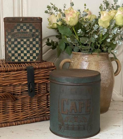 Brocante oud groen blik Cafe / Koffie, Antiek en Kunst, Curiosa en Brocante, Ophalen of Verzenden