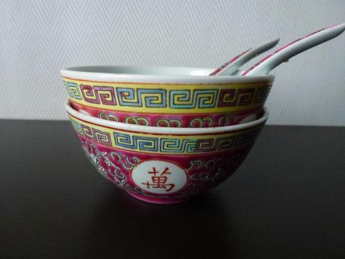 Chinees Mun Shou longvity 2 kommen en lepels, in goede staat, Antiek en Kunst, Antiek | Servies los, Ophalen of Verzenden