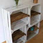 Set van 4 witte vintage kratjes met planken – OBSTKISTE, Ophalen, Zo goed als nieuw