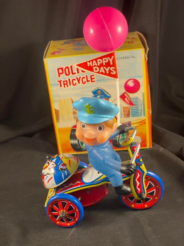 Vintage blikken speelgoed / politie / driewieler, Ophalen of Verzenden