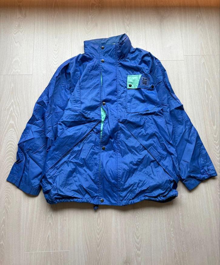 Vintage Blauwe Regen Jas XL, Kleding | Heren, Jassen | Zomer, Gedragen, Maat 48/50 (M), Blauw, Ophalen of Verzenden